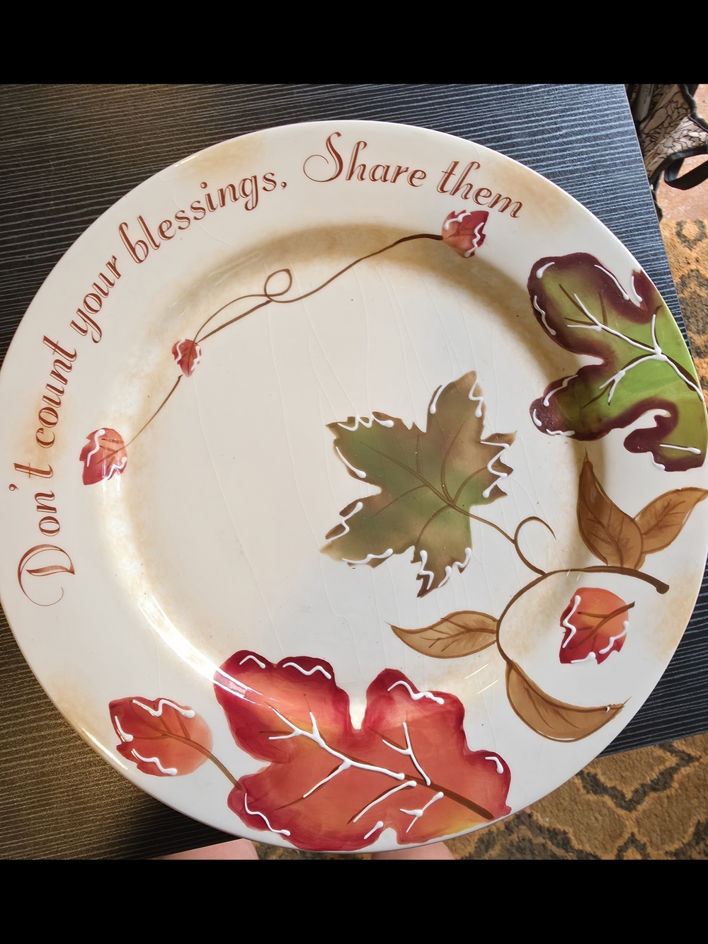 GANZ Ceramic Decorative Platter Red and Green Leaf Motif Thanksgiving Blessings
